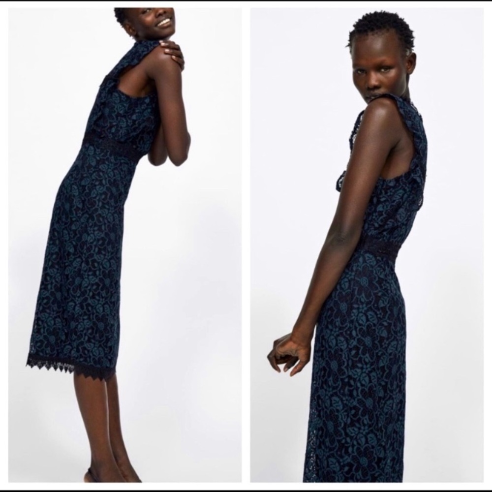 Zara blue and black lace dress Sz M - Picture 5 of 15